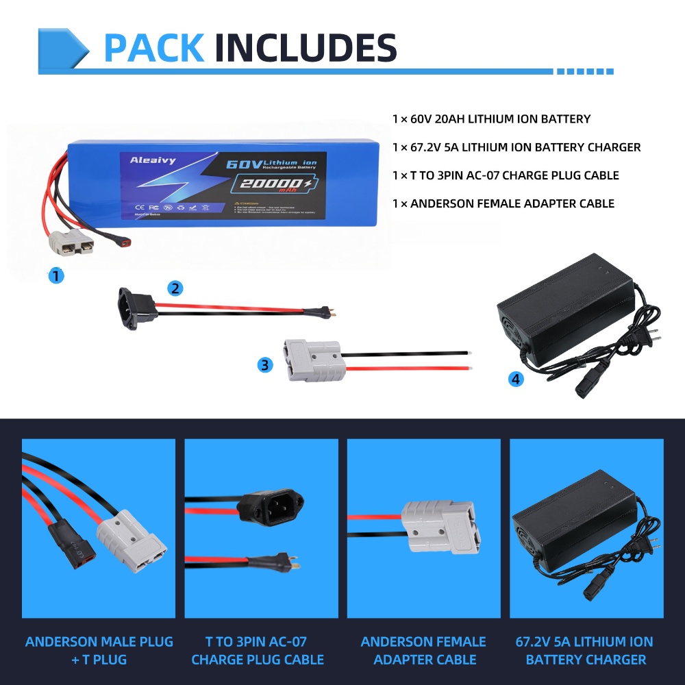 Batería Aleaivy de 60V 20AH 30 - 60V 30Ah 21700 Battery Pack reseña y precio